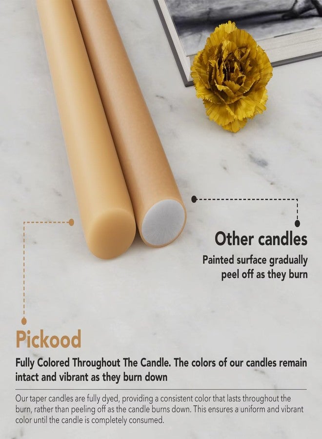Pickood 10-Inch Tall Dripless Taper Candles Set of 4 - Beige Tapered Candles, Perfect for Christmas - Smokeless, Unscented, Long Burning - Hand Poured, Colored Tall Candlesticks - Beige - Image 3